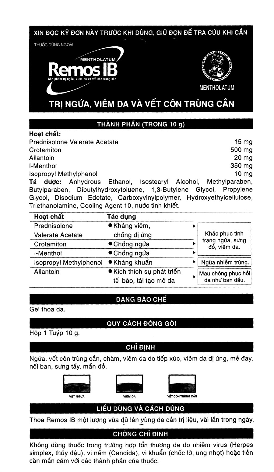 Gel bôi Remos IB trị viêm da, côn trùng đốt